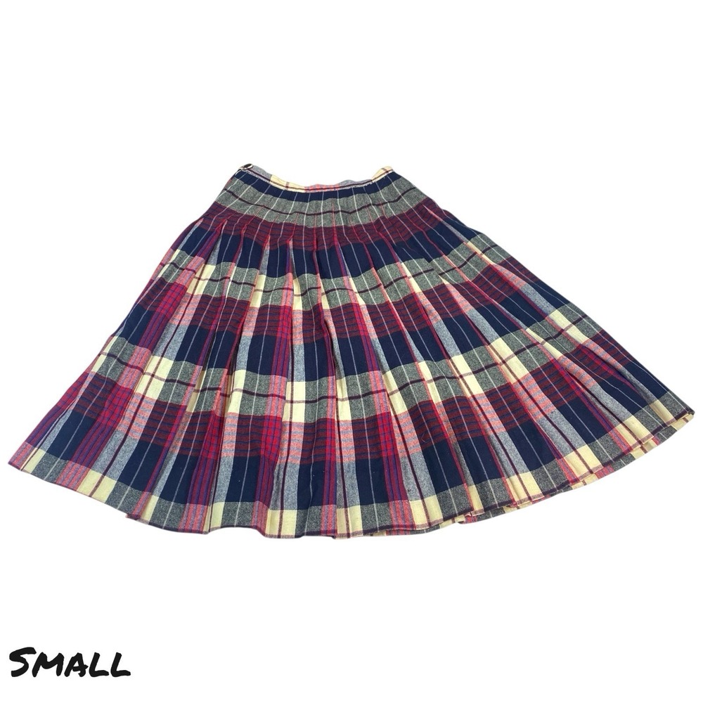 VTG 70s 80s Wool Plaid Tartan Pleated A-Line‎ Skirt Small  26" Preppy Academia
